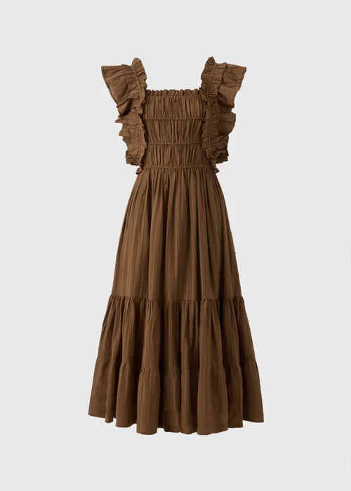 Brown Frill Midi Dress - 8 Image 4