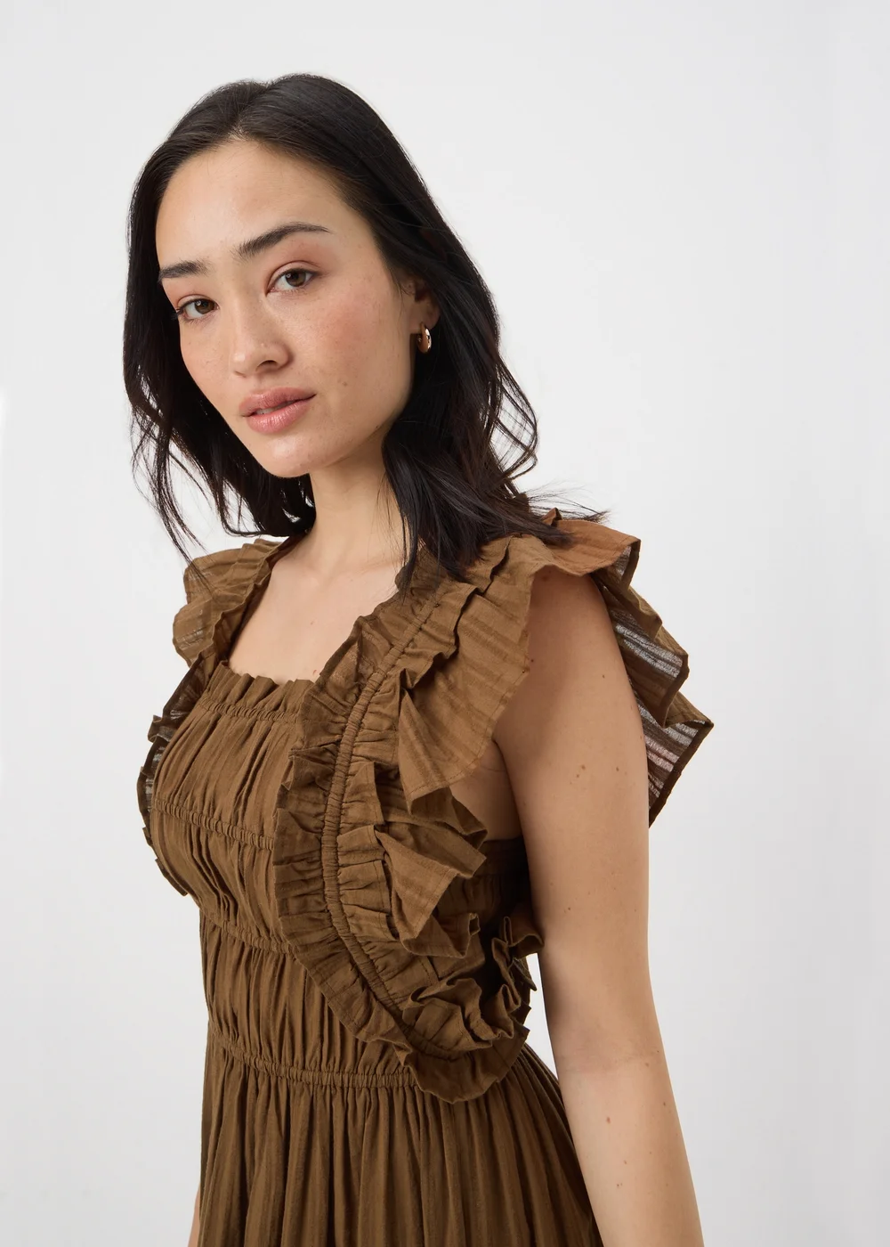 Brown Frill Midi Dress - 8 Image 3