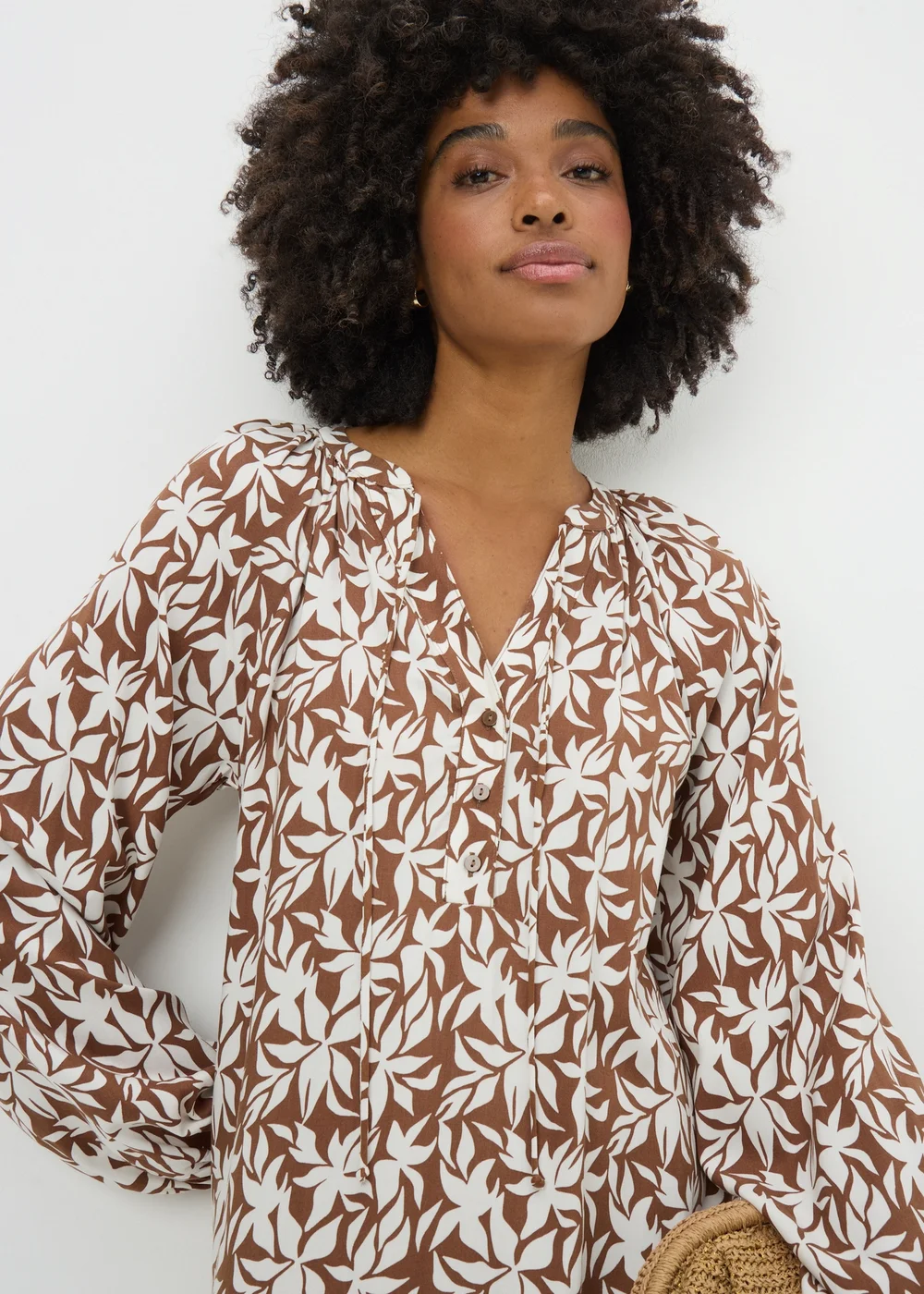 Brown Leaf Print Tunic Midaxi Dress - Size 8 Image 2