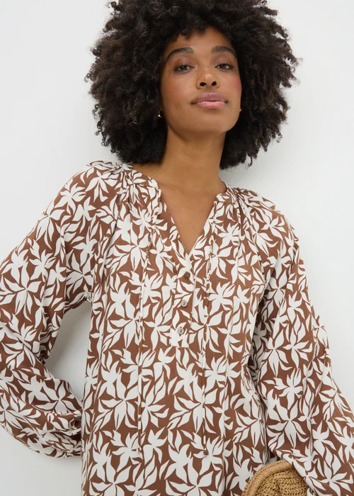 Brown Leaf Print Tunic Midaxi Dress - Size 8 Image 2