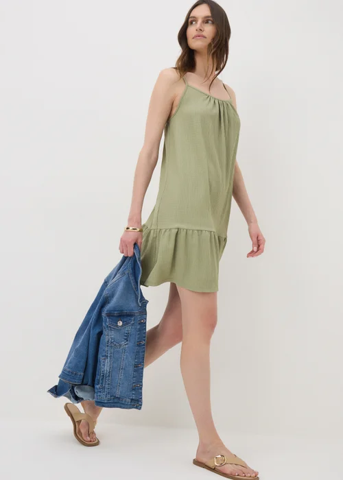 Sage Green Crinkle Mini Cami Dress - 8 Image 1