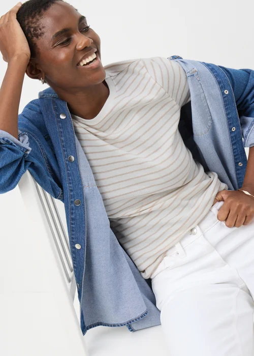 Oatmeal Stripe Fitted T-Shirt - 8 Image 1