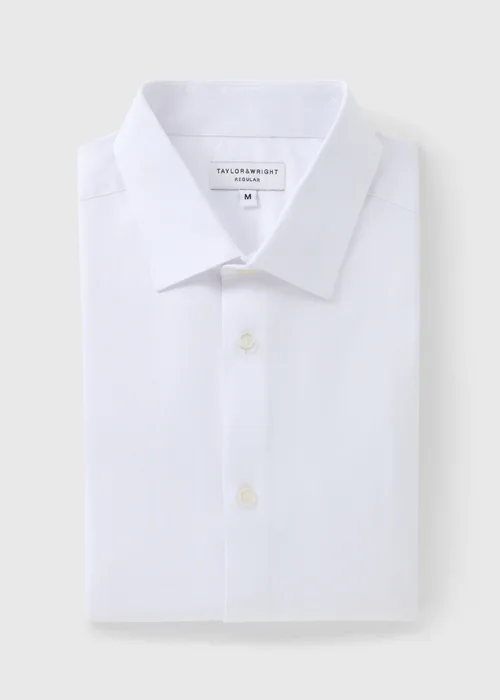 Taylor & Wright White Herringbone Regular Fit Shirt - S Image 5