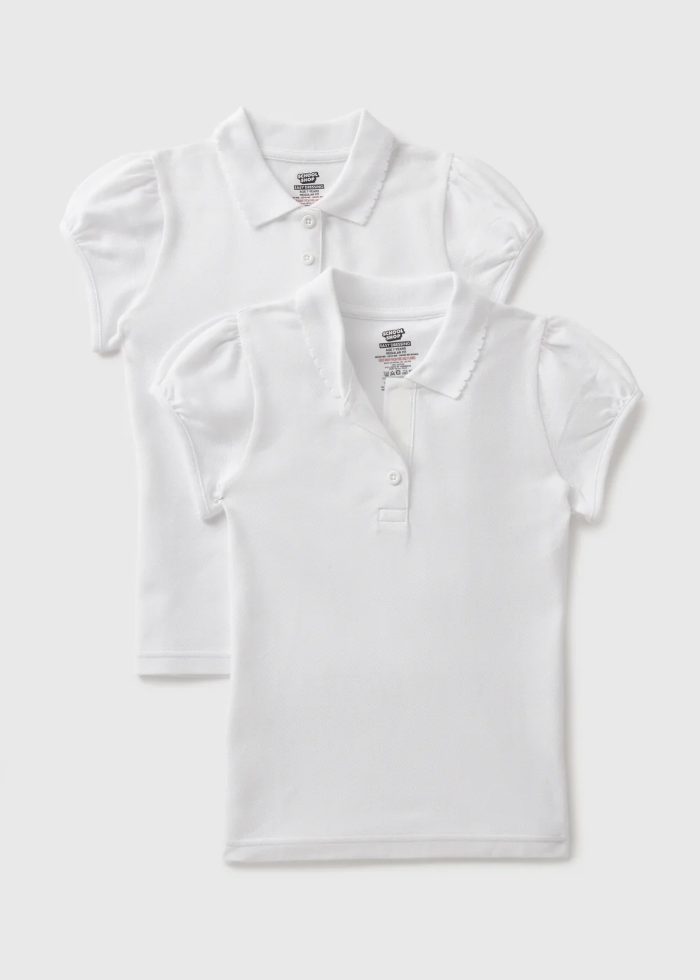 2 Pack Girls White Easy Dressing Polo Shirts (3-13yrs) - 5 Yrs Image 1