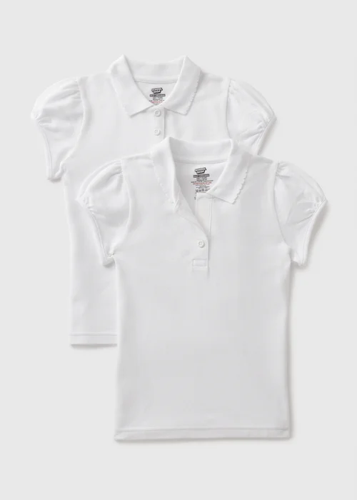 2 Pack Girls White Easy Dressing Polo Shirts (3-13yrs) - 5 Yrs Image 1