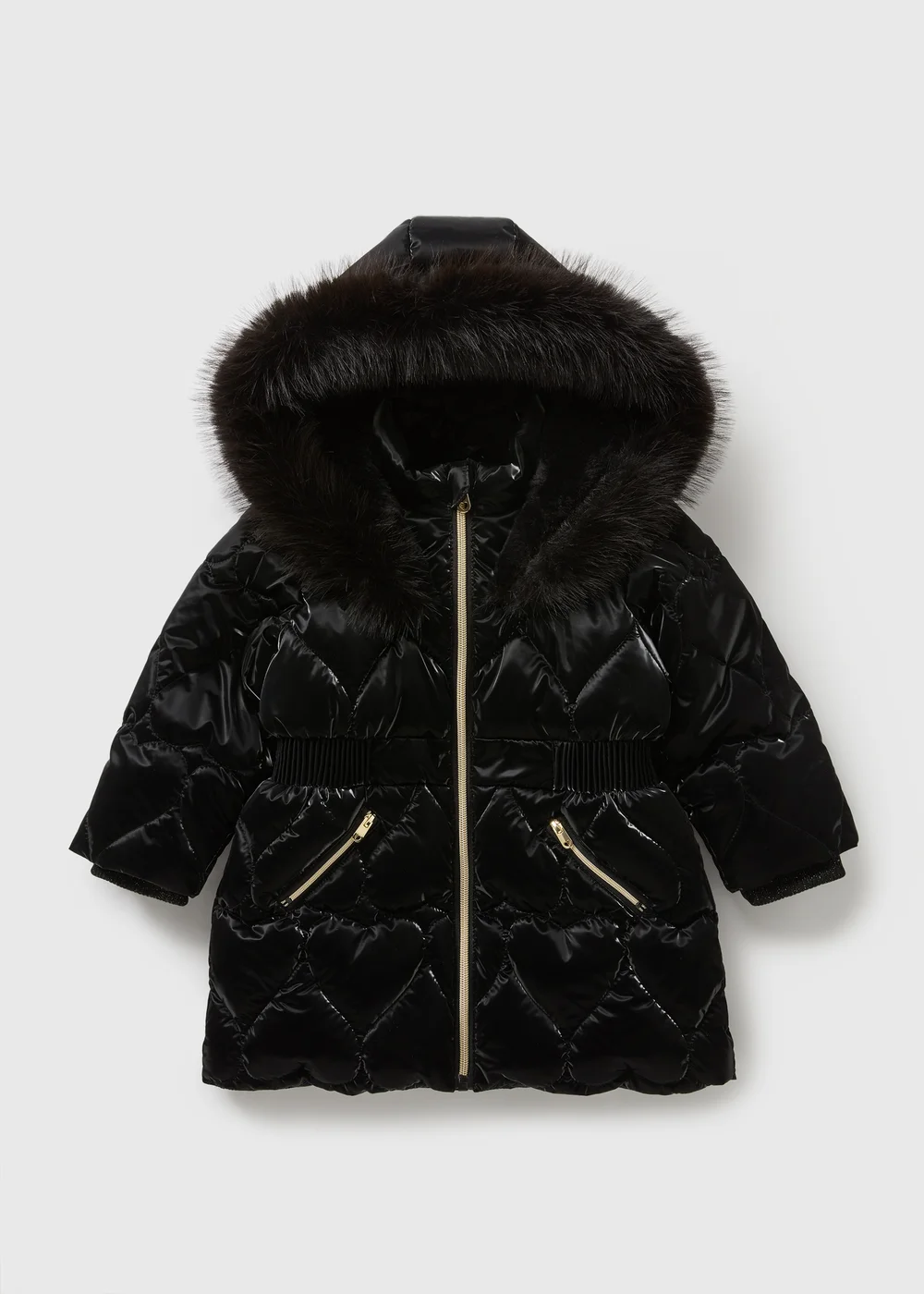 Girls Black Heart Padded Coat (1-7yrs) - 1-1.5 Yrs Image 1