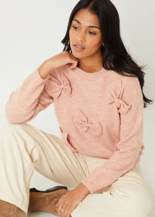 Threadbare Pink Bow Applique Knitted Jumper - 8 Image 1