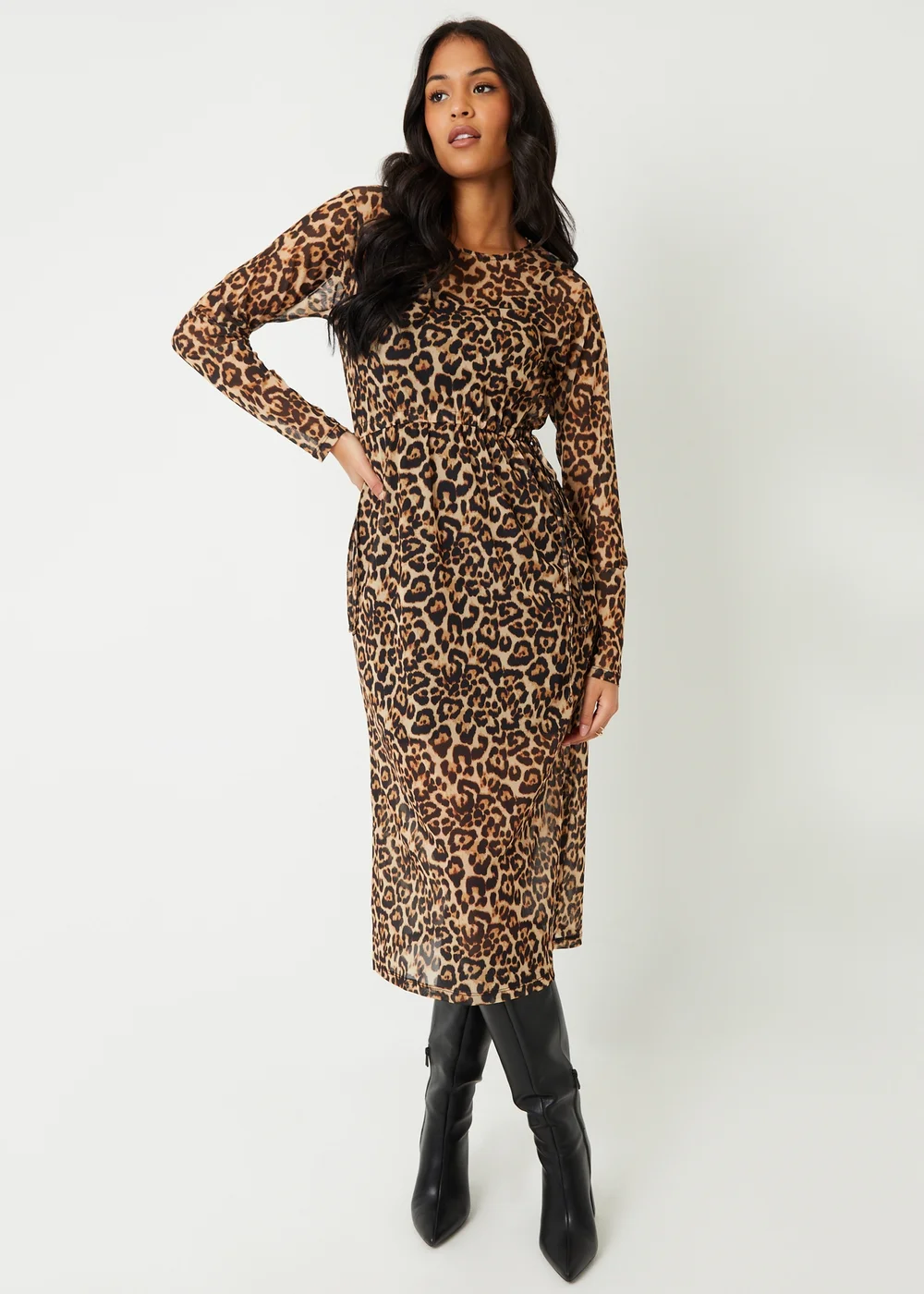Threadbare Brown Printed Mesh Long Sleeve Maxi Dress - 8 Image 1