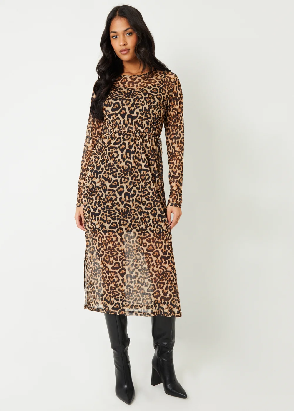 Threadbare Brown Printed Mesh Long Sleeve Maxi Dress - 8 Image 4