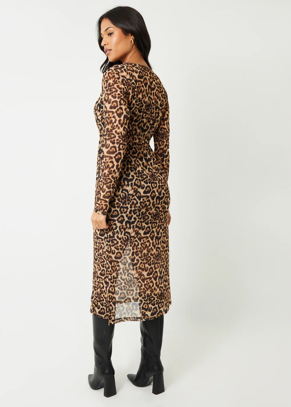 Threadbare Brown Printed Mesh Long Sleeve Maxi Dress - 8 Image 2