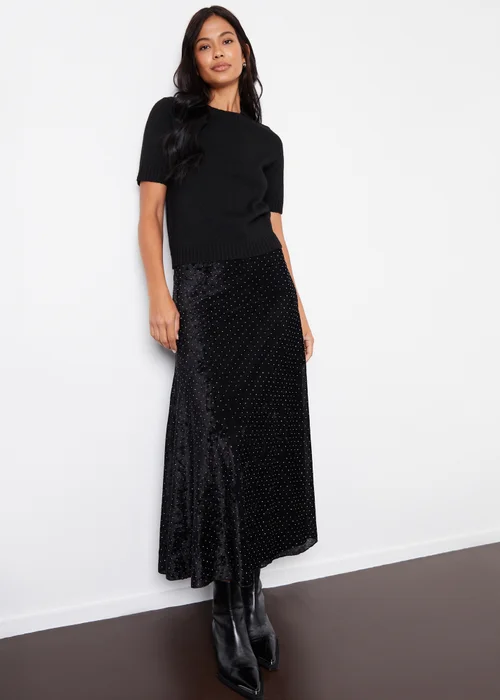 Threadbare Black Embellished Mesh Velvet Maxi Skirt - Size 12 Image 3