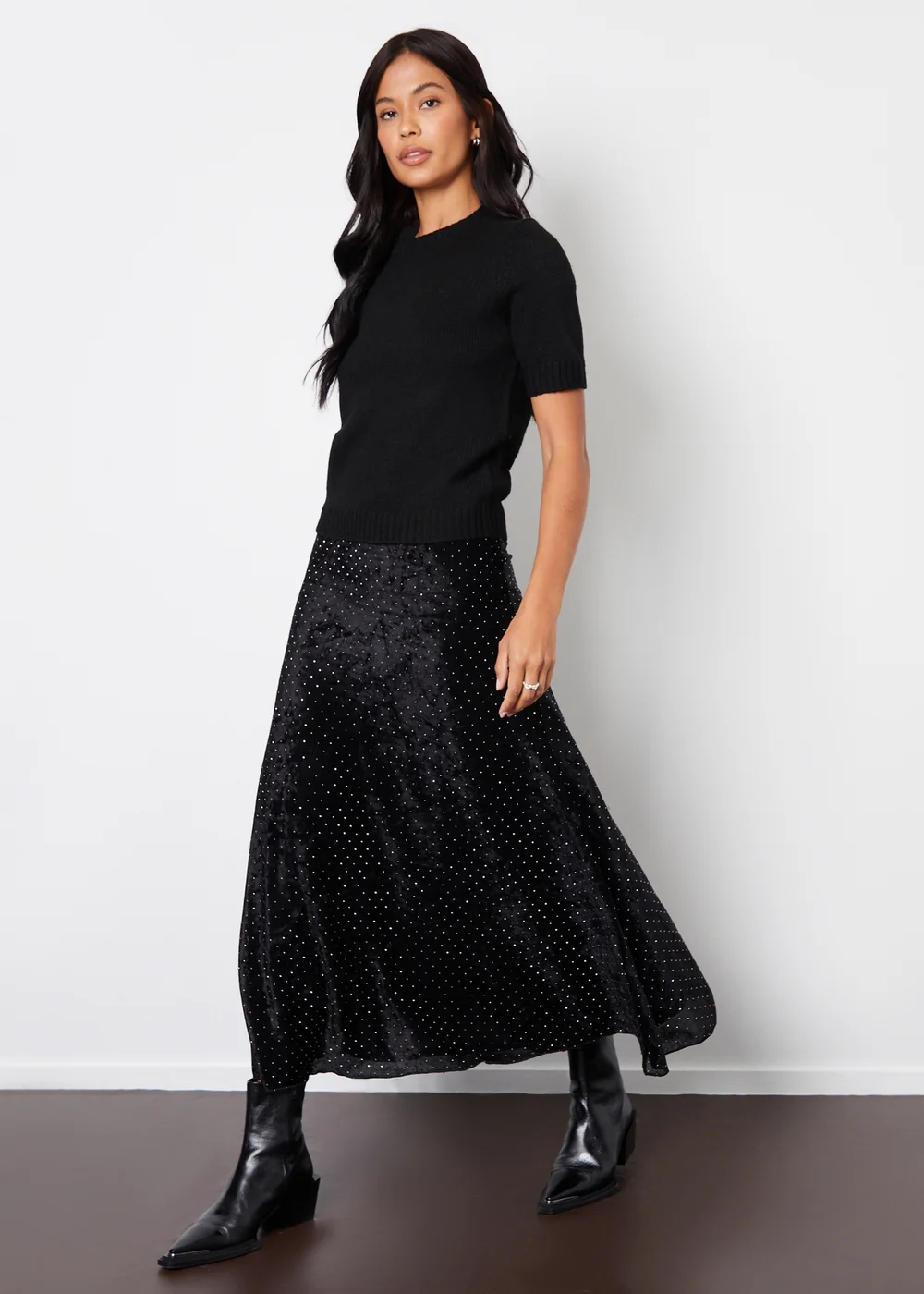 Threadbare Black Embellished Mesh Velvet Maxi Skirt - Size 12 Image 4