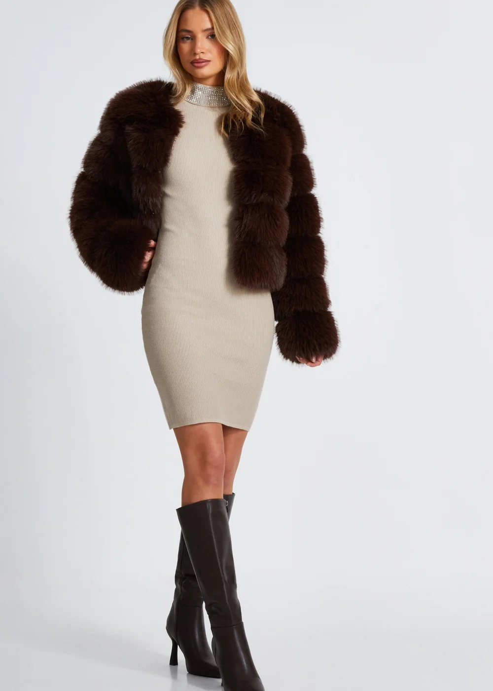 Quiz Stone Diamante Roll Neck Dress - S Image 2