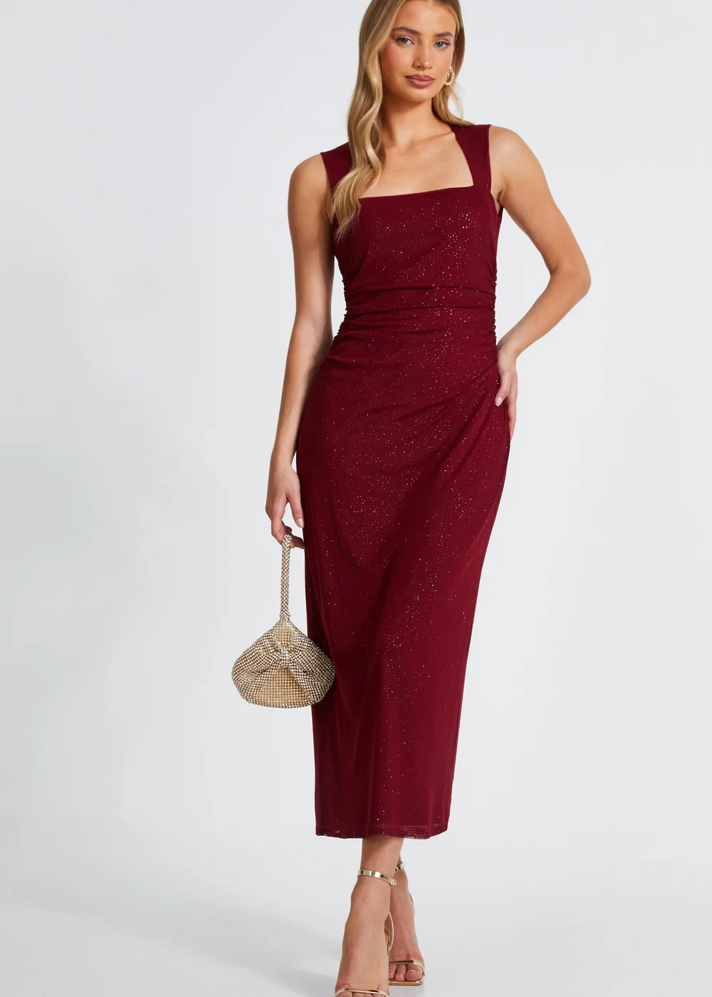 Quiz Burgundy Glitter Mesh Midaxi Dress - 18 | Matalan Quiz Burgundy Glitter Mesh Midaxi Dress - 18 | Matalan
