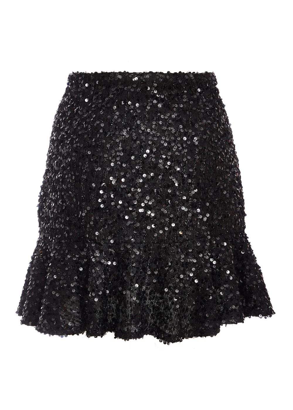 Quiz Black Sequin Frill Mini Skirt - Size 6 Image 5