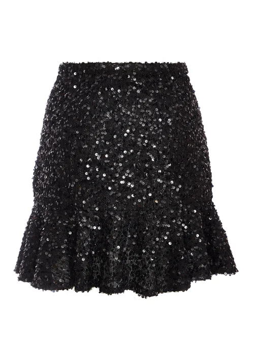 Quiz Black Sequin Frill Mini Skirt - Size 6 Image 5