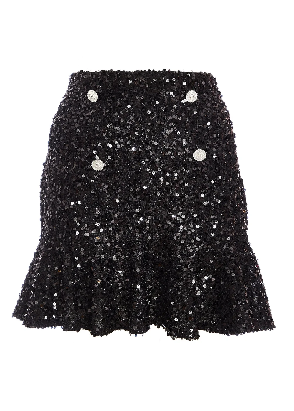 Quiz Black Sequin Frill Mini Skirt - Size 6 Image 4