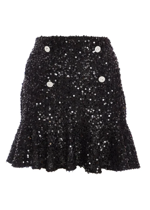 Quiz Black Sequin Frill Mini Skirt - Size 6 Image 4