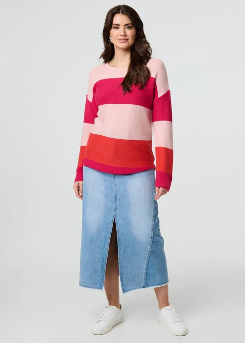 Izabel London Pink Striped Relaxed Knit Pullover - 8 Image 4