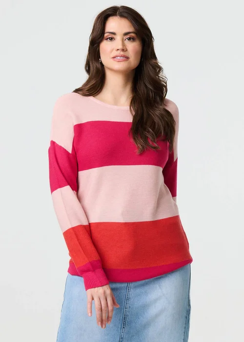 Izabel London Pink Striped Relaxed Knit Pullover - 8 Image 1