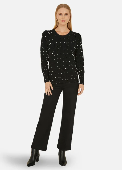 Yumi Black All Over Pearl Knitted Jumper - S Image 2