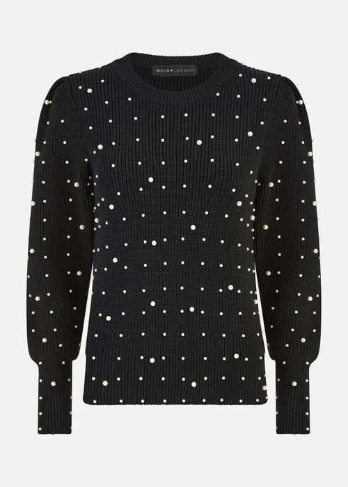 Yumi Black All Over Pearl Knitted Jumper - S Image 3