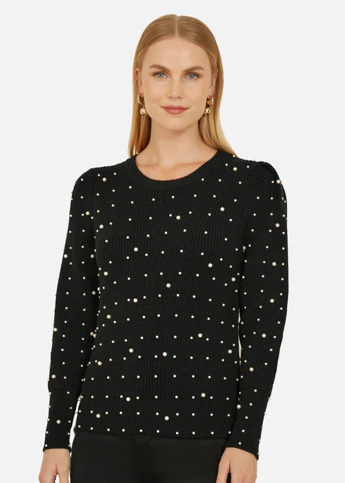 Yumi Black All Over Pearl Knitted Jumper - S Image 1