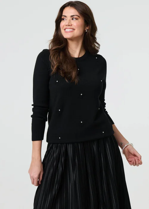 Izabel London Black Floral Gemstone Embellished Jumper - 8 Image 1