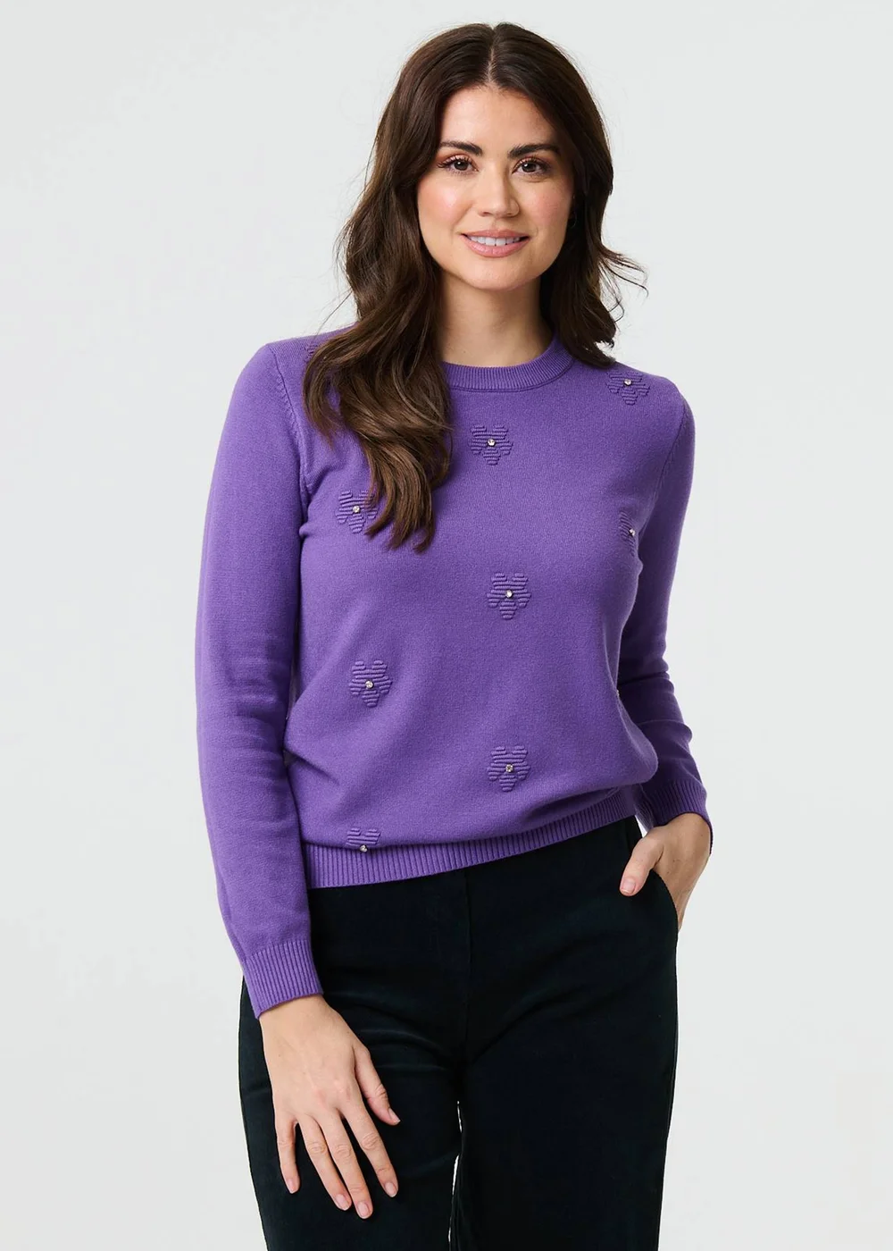 Izabel London Purple Floral Gemstone Embellished Jumper - 8 Image 1