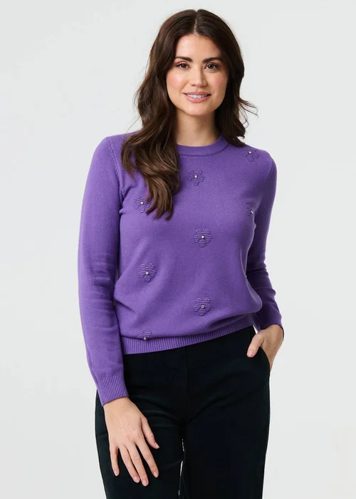Izabel London Purple Floral Gemstone Embellished Jumper - 8 Image 1