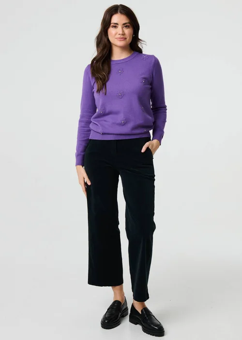 Izabel London Purple Floral Gemstone Embellished Jumper - 8 Image 4