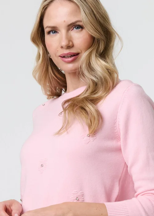 Izabel London Light Pink Floral Gemstone Embellished Jumper - 8 Image 3