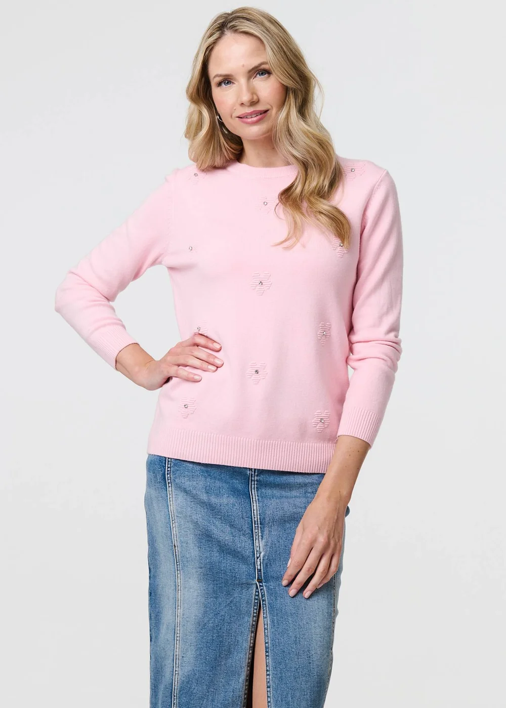 Izabel London Light Pink Floral Gemstone Embellished Jumper - 8 Image 1