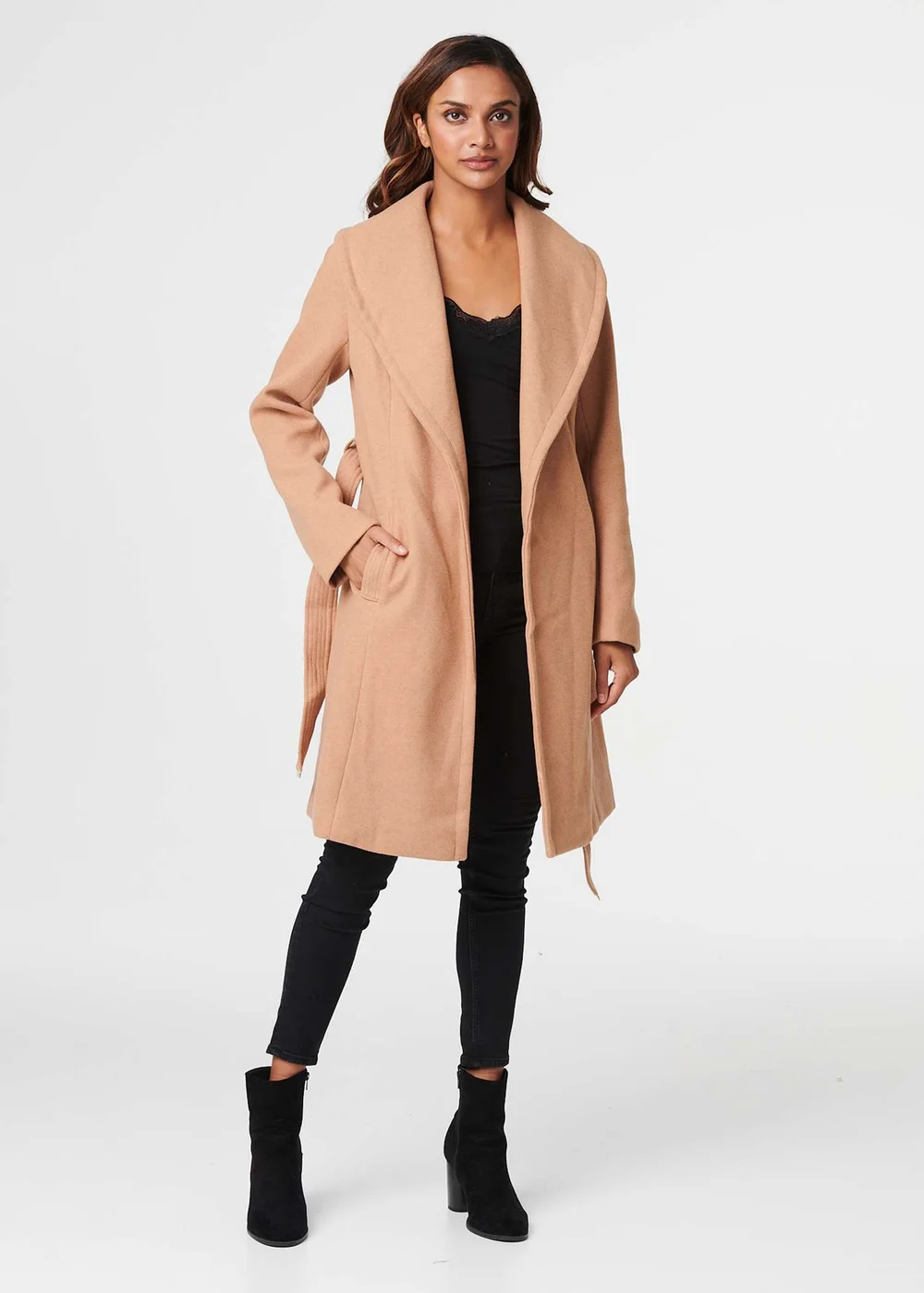 Izabel London Brown Wrap Front Tie Waist Coat - Size 8 Image 4