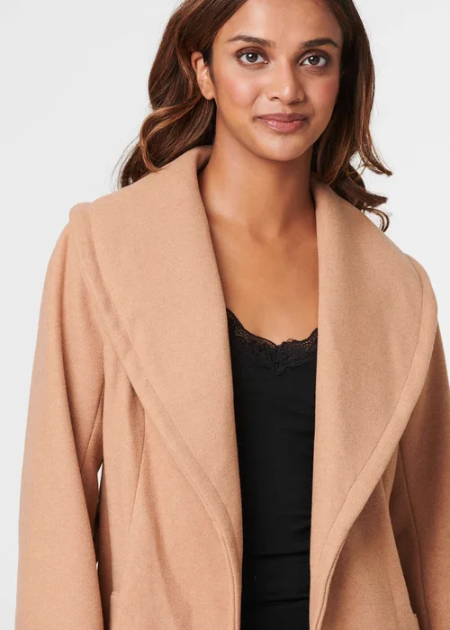 Izabel London Brown Wrap Front Tie Waist Coat - Size 8 Image 3