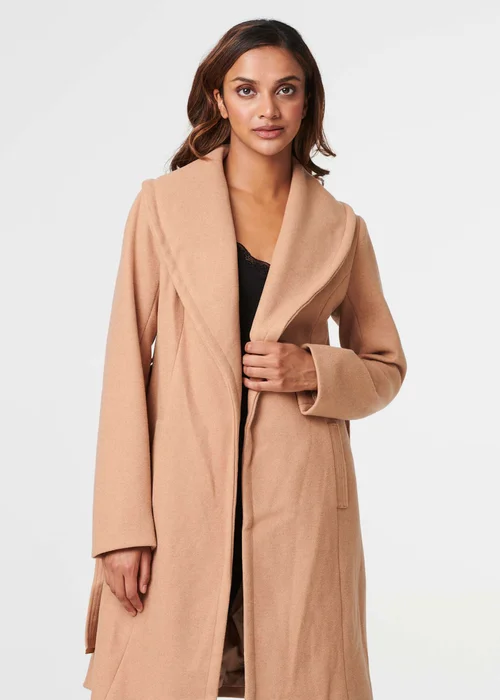 Izabel London Brown Wrap Front Tie Waist Coat - Size 8 Image 1