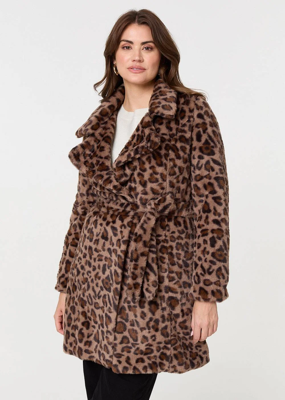 Izabel London Beige Animal Print Faux Fur Tie Waist Jacket - 8 Image 1