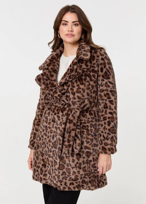 Izabel London Beige Animal Print Faux Fur Tie Waist Jacket - 8 Image 1