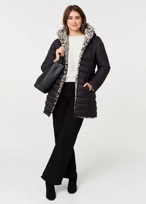 Izabel London Black Reversible Animal Print Puffer Jacket - 8 Image 4