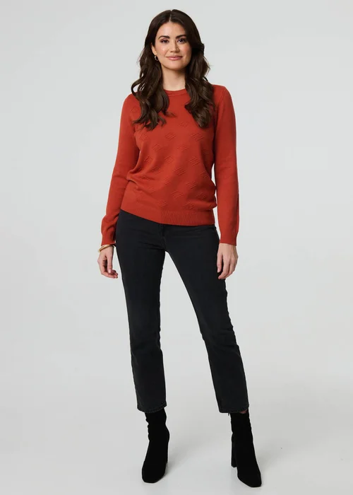 Izabel London Orange Embroidered Texture Long Sleeve Jumper - 8 Image 4