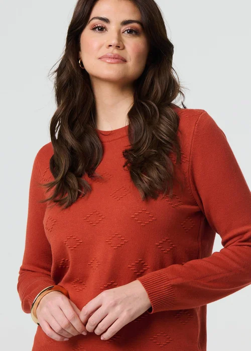 Izabel London Orange Embroidered Texture Long Sleeve Jumper - 8 Image 3