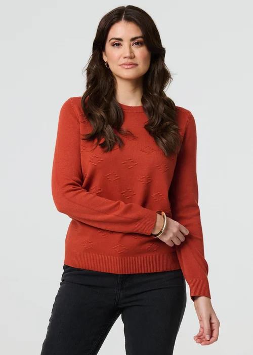 Izabel London Orange Embroidered Texture Long Sleeve Jumper - 8 Image 1
