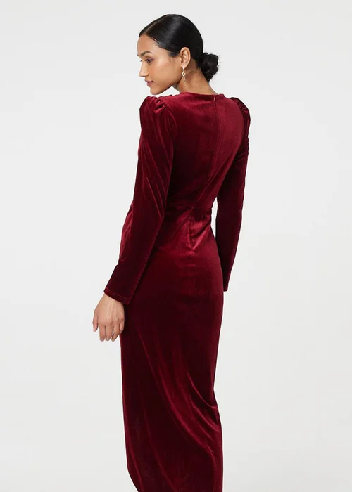 Izabel London Red Velvet Long Puff Sleeve Split Hem Midi Dress - 8 Image 2