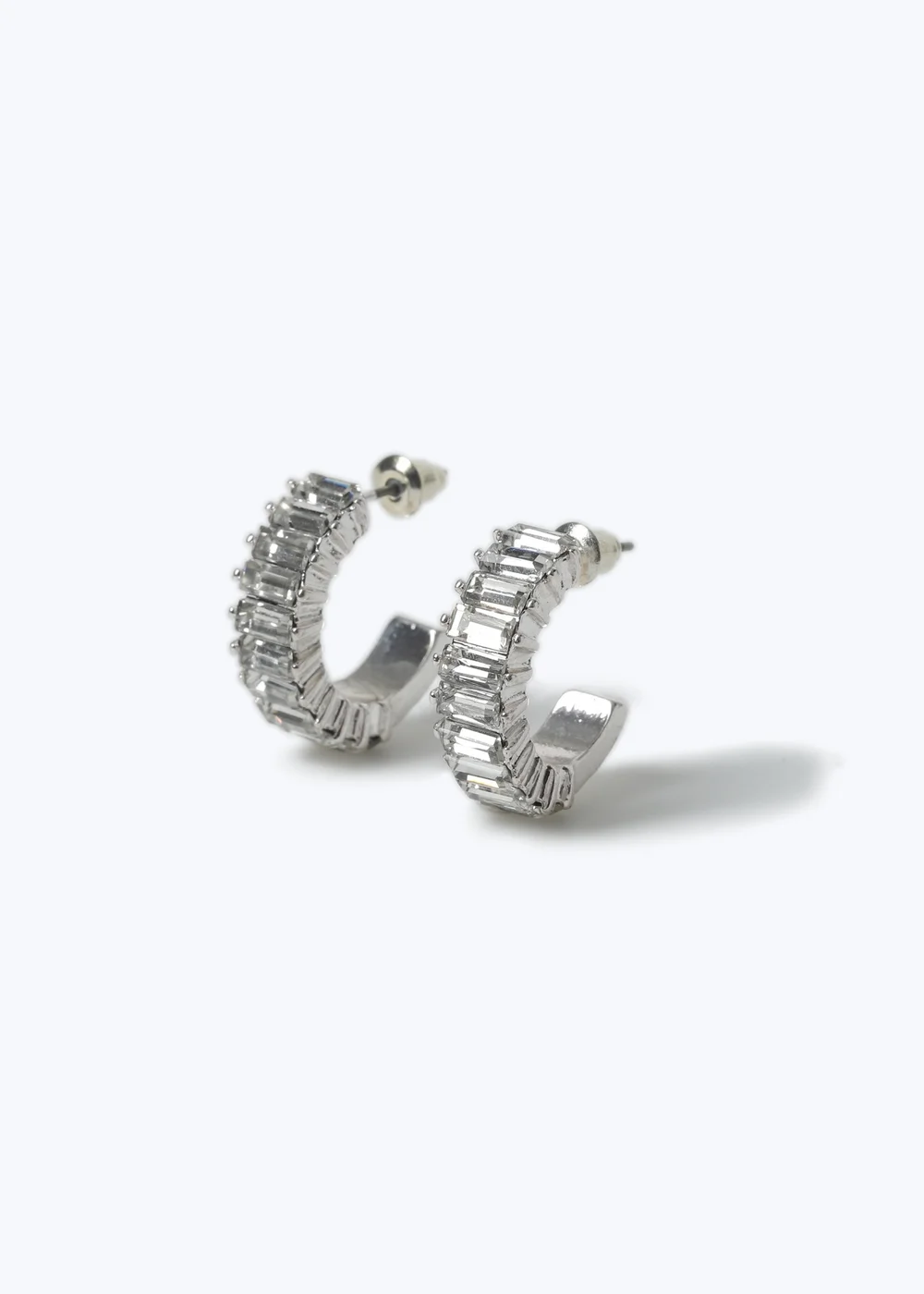 Muse Silver Baguette Hoop Earrings - One Size Image 1