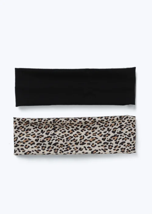 Muse 2 Pack Black & Animal Print Jersey Headband - One Size Image 2