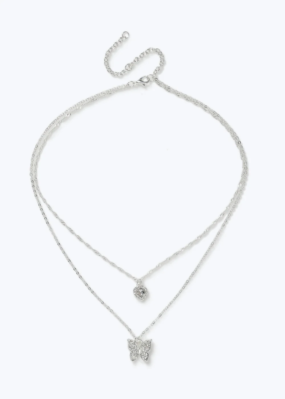 Muse Silver Butterfly Multirow Necklace - One Size Image 1