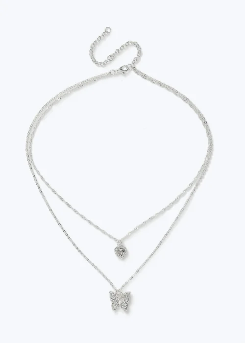 Muse Silver Butterfly Multirow Necklace - One Size Image 1