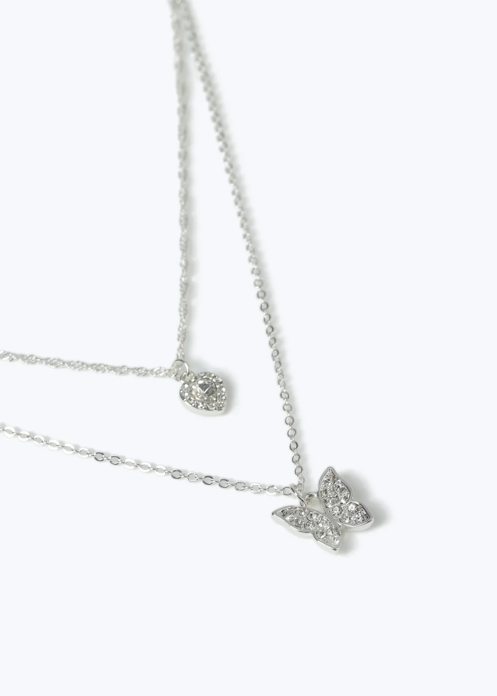 Muse Silver Butterfly Multirow Necklace - One Size Image 2