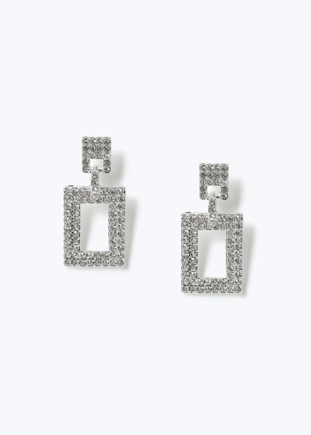Muse Silver Crystal Rectangle Earrings - One Size Image 2