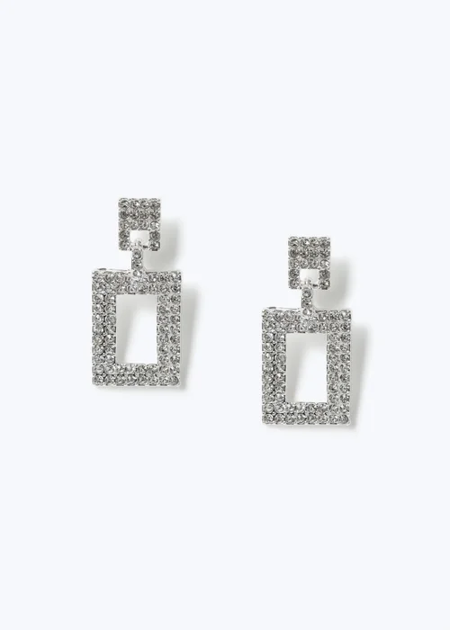 Muse Silver Crystal Rectangle Earrings - One Size Image 2